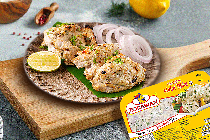 Garlic Parmesan Malai Tikka Skewers Recipe using Zorabian Farm Fresh Chicken Malai Tikka