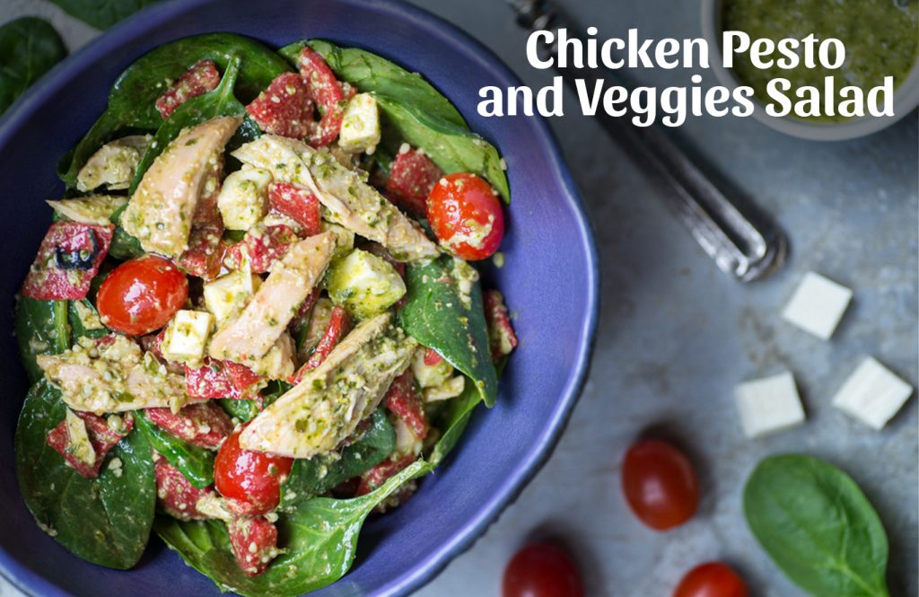 Chicken Pesto and Veggies Salad